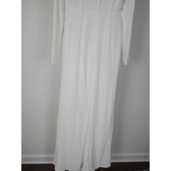 Lulu’s White Long Sleeve Maxi Dress | L | V-Neck | Mesh Insert | Formal Gown - Picture 8 of 13